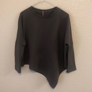 Asymmetric Hemline Crew Neck Shirt Ash Green Small